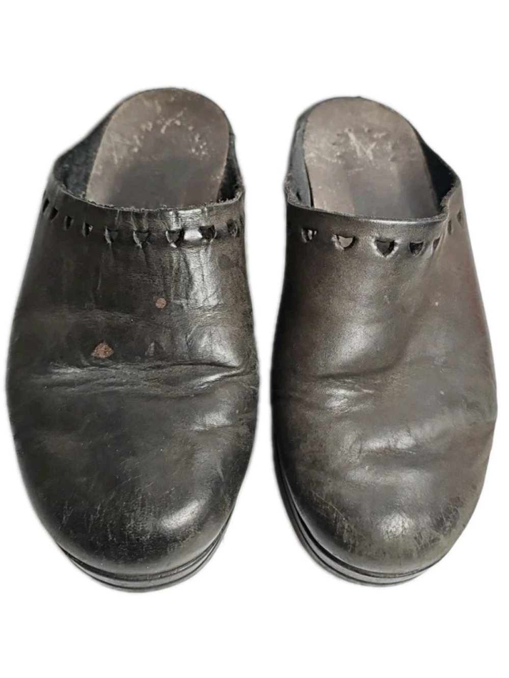 Mephisto Peep Toe Clogs Mules Shoes Black Leather Slip On Platform Size 6 EU 36